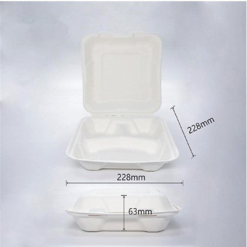 BioBox  Sugarcane 9" 3 Compartments Dinner Box 1300ml  (200pcs)